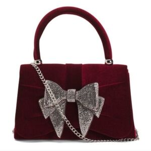 Alessia Bianchi Elegant Burgundy Velvet Top-Handle Bag with Crystal Bow
